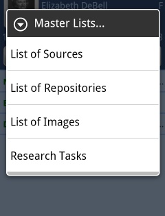 Master Lists Popup Menu
